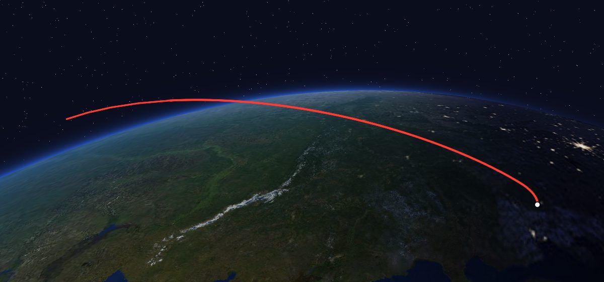 Meteor-1 27 (39L): the flight path in 3D, from the pad to orbit, seen from space