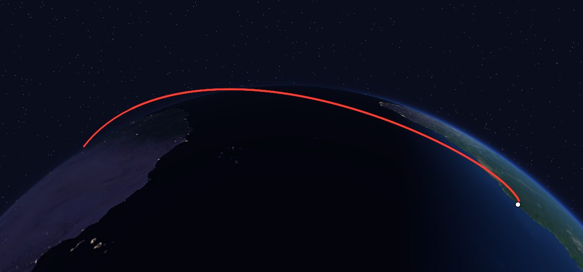 XTAR-EUR, Maqsat-B2, Sloshsat: the flight path in 3D, from the pad to orbit, seen from space