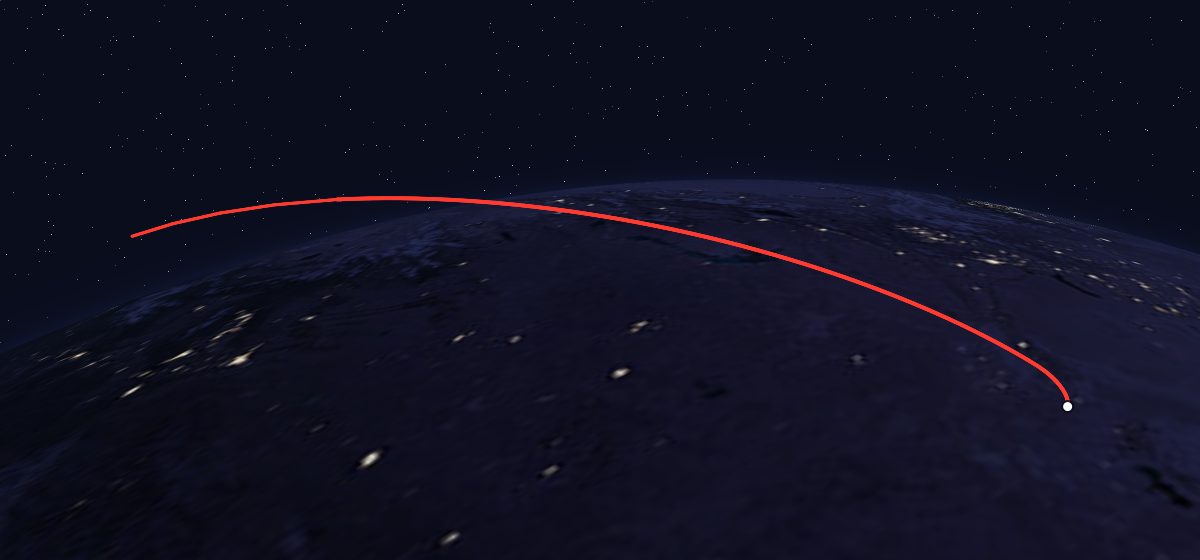 The flight path of I2M 1 drawn on a map