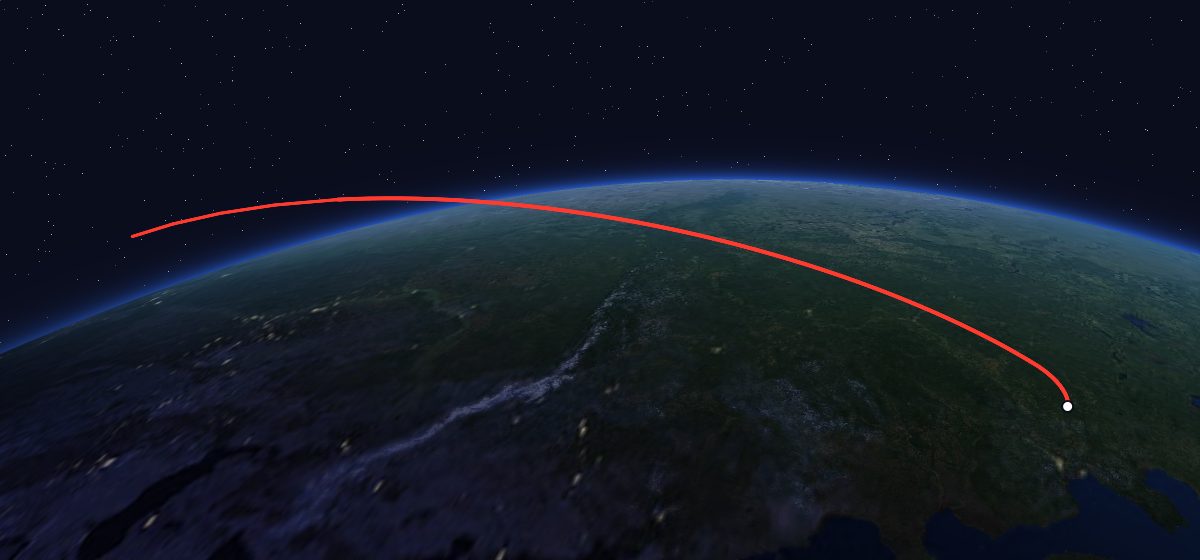 Meteor-2 3: the flight path in 3D, from the pad to orbit, seen from space
