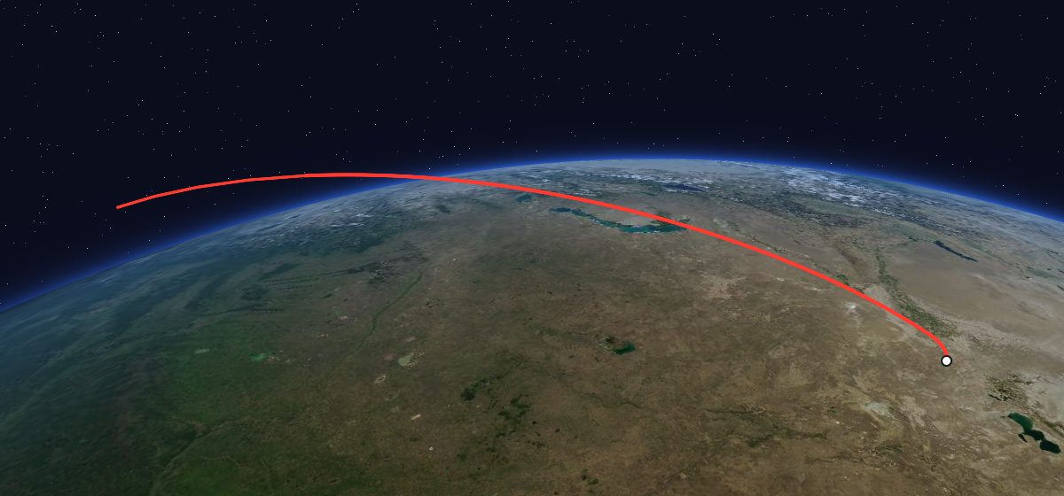 The flight path of Yantar-4K2 3 drawn on a map