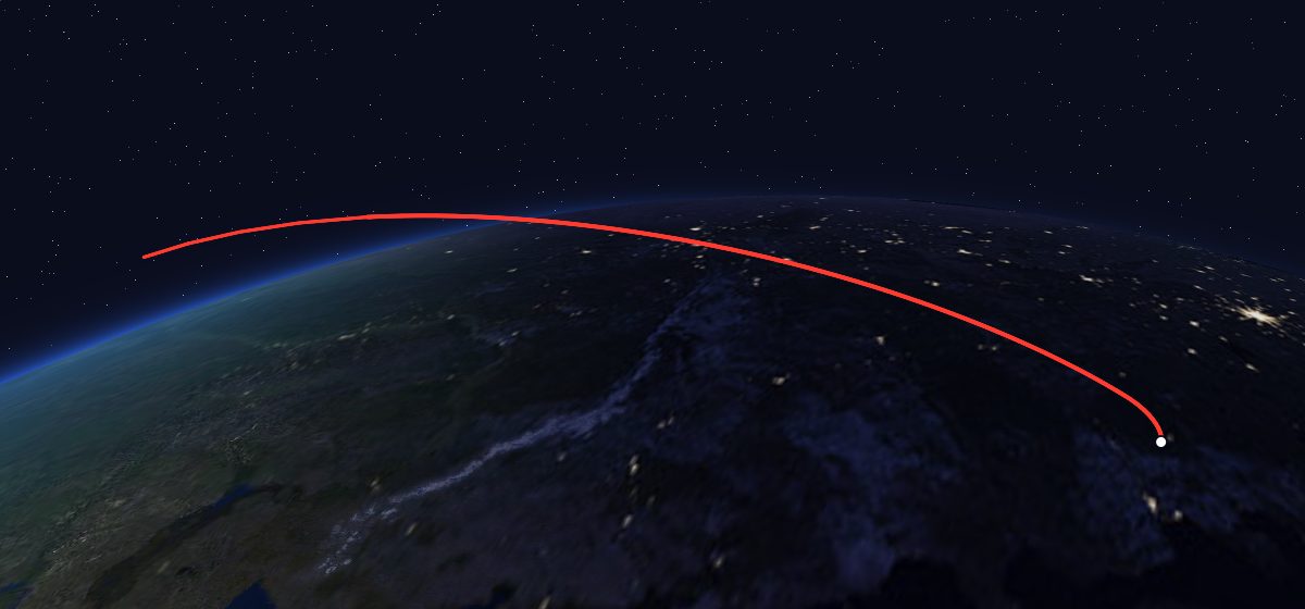 Molniya-3 33L: the flight path in 3D, from the pad to orbit, seen from space