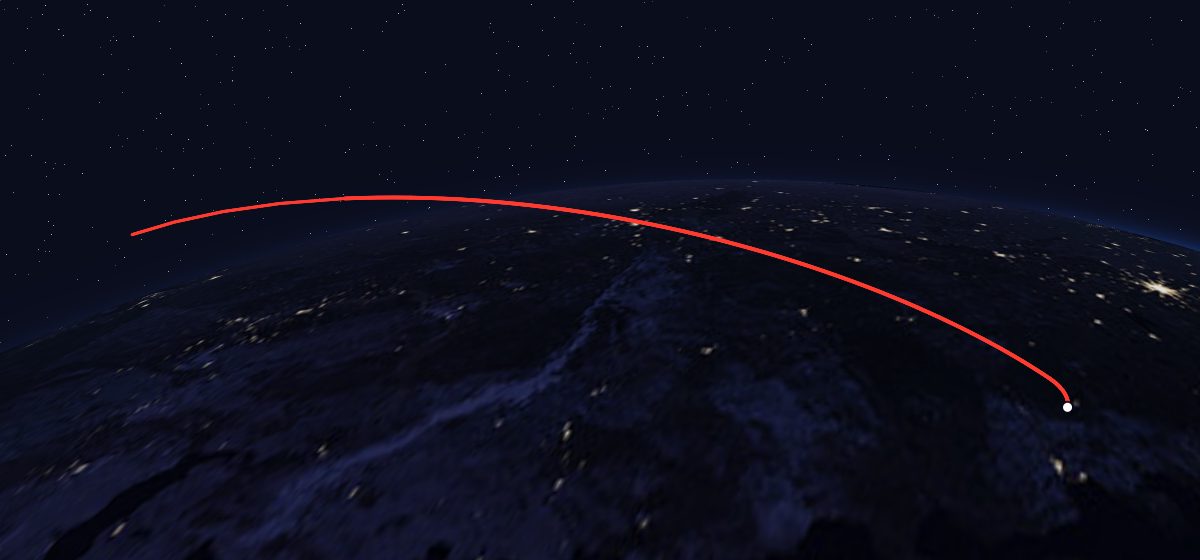 Zenit-4MKM 21: the flight path in 3D, from the pad to orbit, seen from space