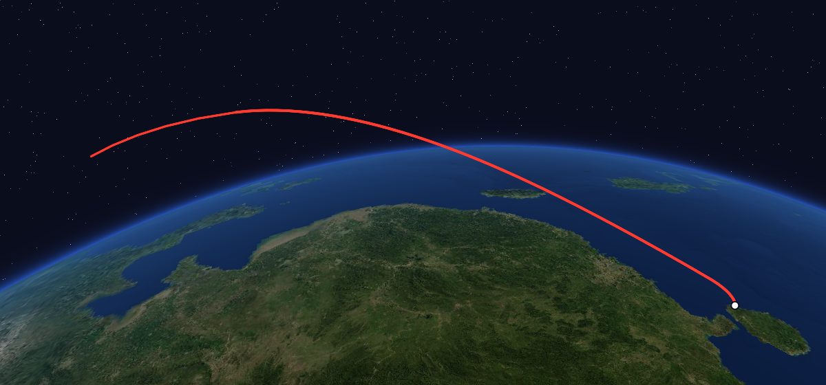 SatNet LEO Group 28: the flight path in 3D, from the pad to orbit, seen from space