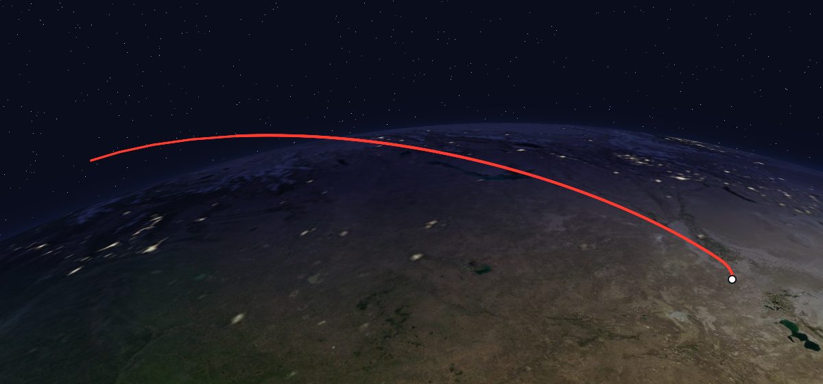 The flight path of Soyuz 18 drawn on a map