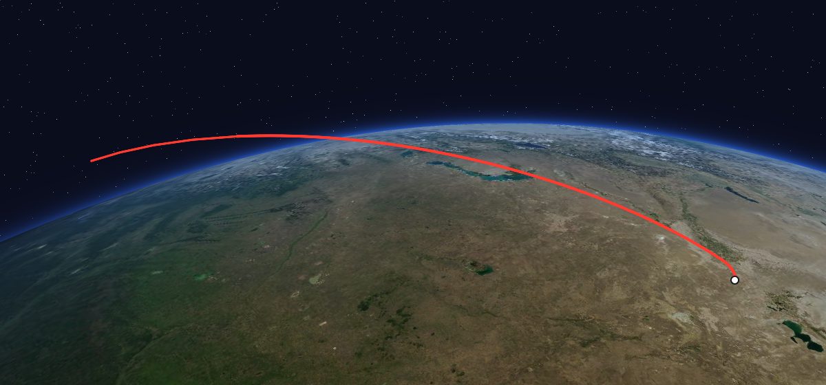 Progress M-37: the flight path in 3D, from the pad to orbit, seen from space