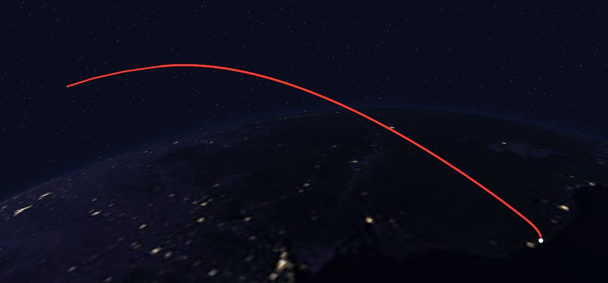 ERS-1: the flight path in 3D, from the pad to orbit, seen from space