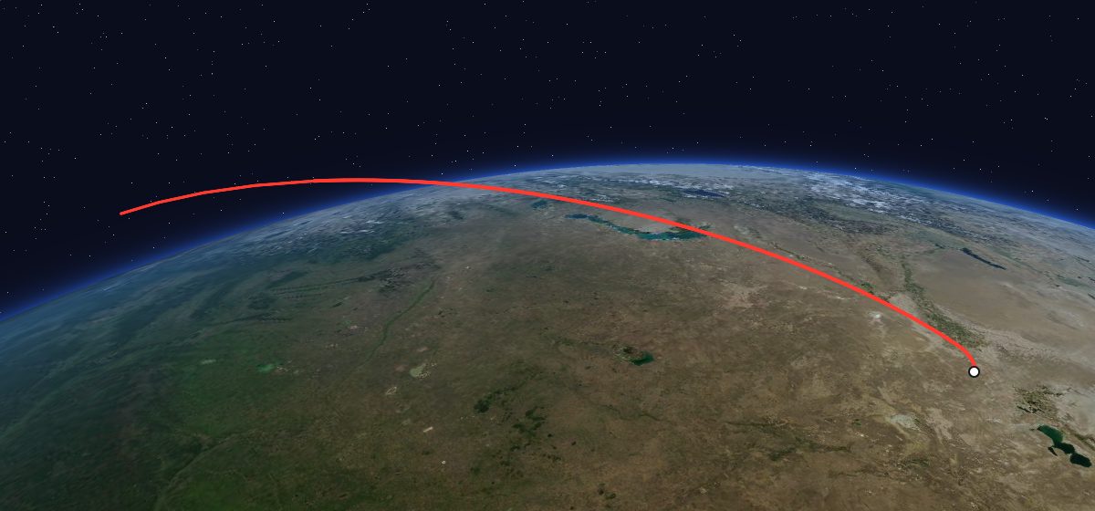 The flight path of Progress 17 drawn on a map
