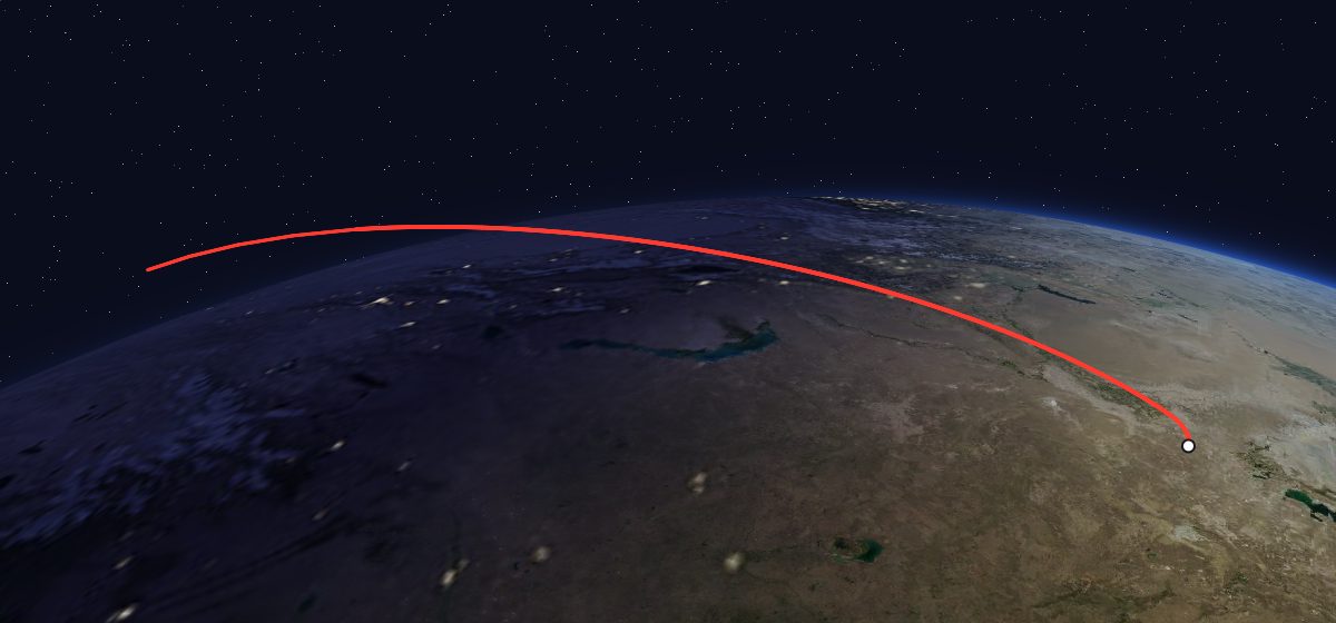 The flight path of Luna-18 drawn on a map