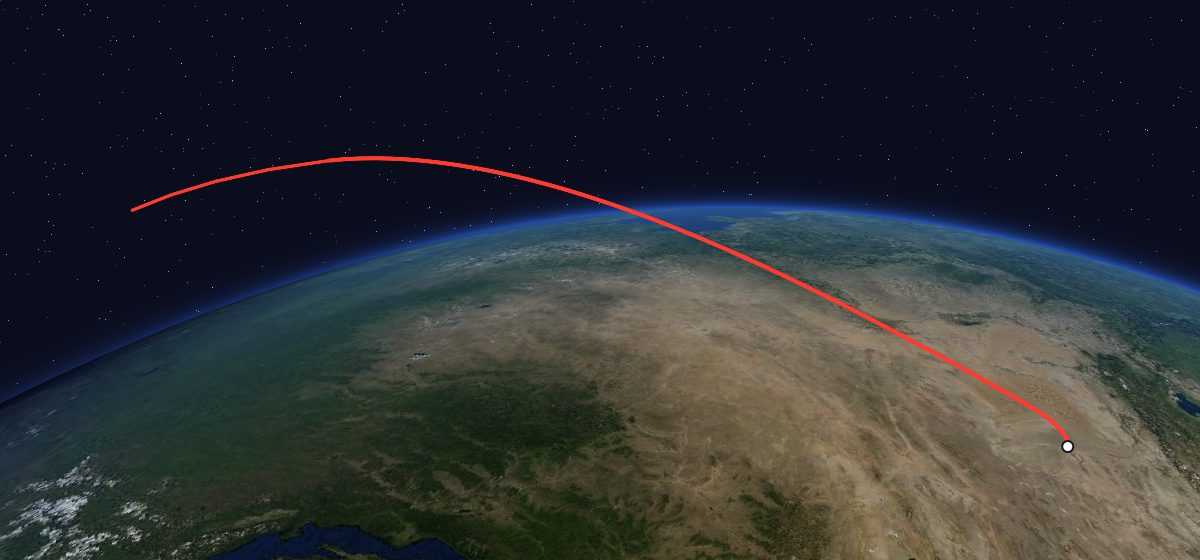 Fanhui Shi Weixing (18): the flight path in 3D, from the pad to orbit, seen from space