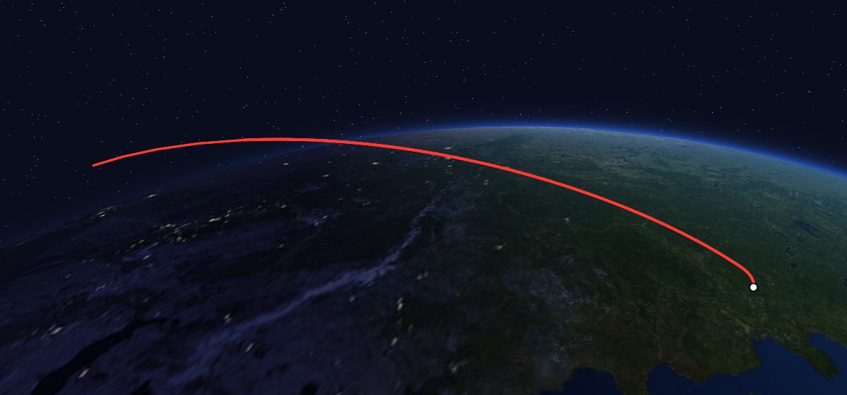 Zenit-6U 13: the flight path in 3D, from the pad to orbit, seen from space
