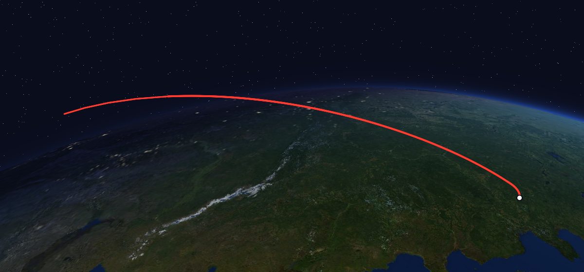 Zenit-6U 7: the flight path in 3D, from the pad to orbit, seen from space