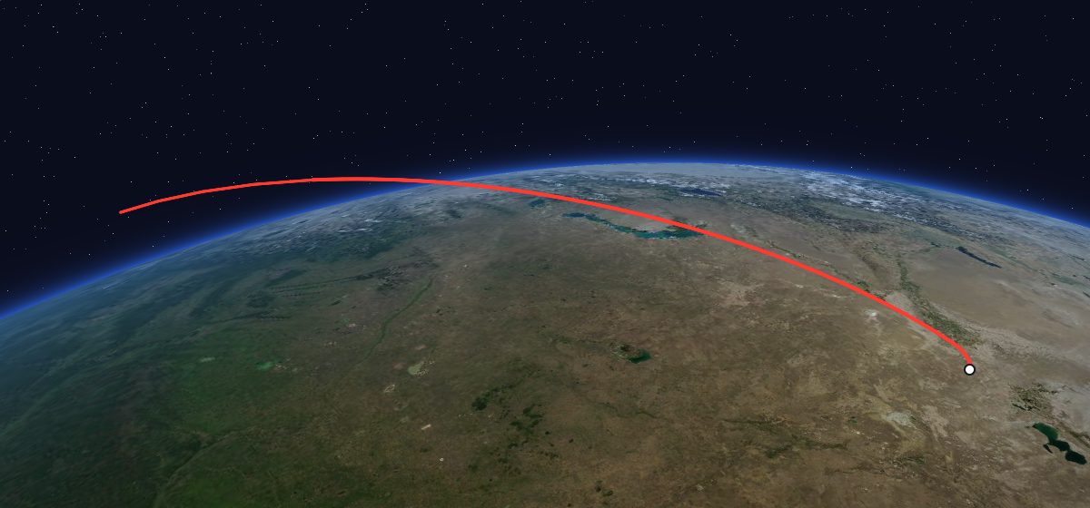 Progress M-48: the flight path in 3D, from the pad to orbit, seen from space