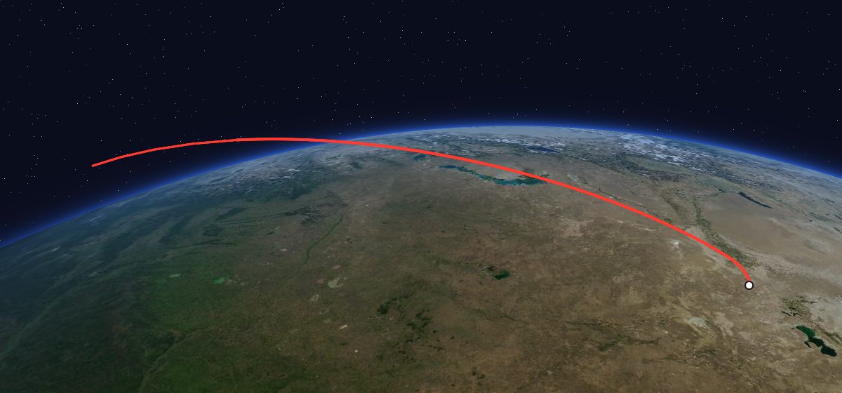 The flight path of Zenit-2 69 drawn on a map
