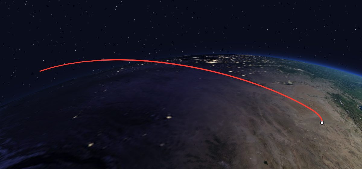 JSSW 2: the flight path in 3D, from the pad to orbit, seen from space