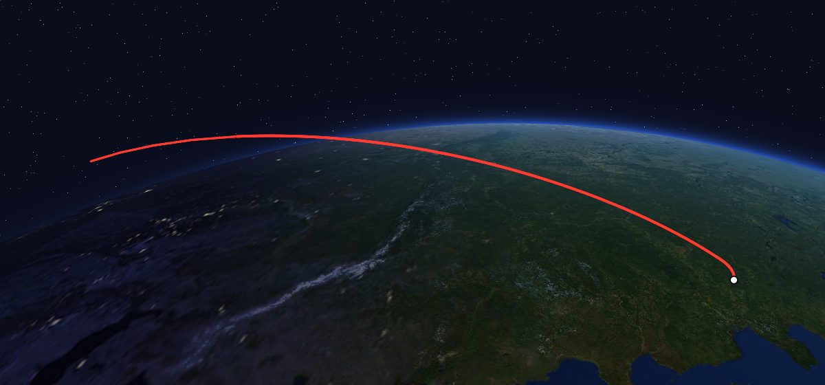 Zenit-6U 12: the flight path in 3D, from the pad to orbit, seen from space