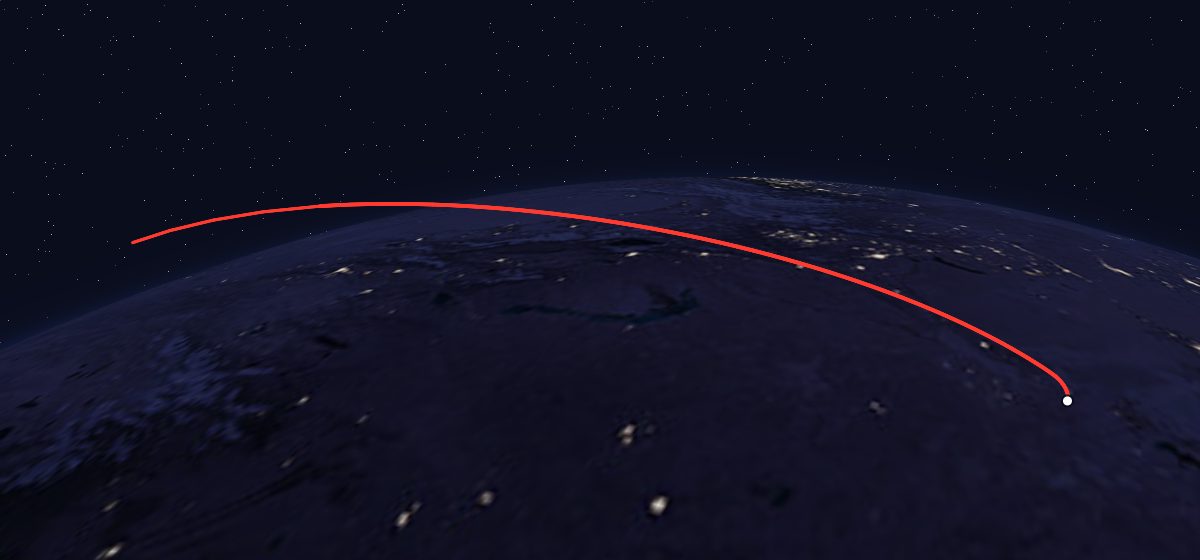 Astra 1K: the flight path in 3D, from the pad to orbit, seen from space