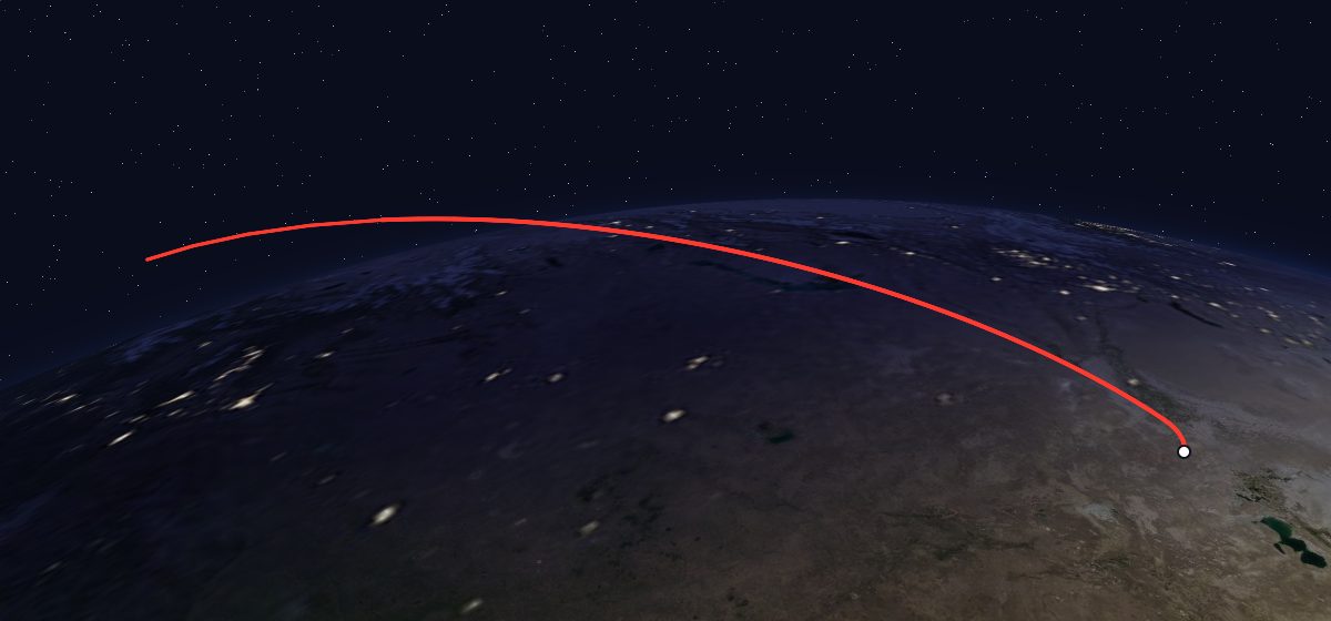 Progress M-24: the flight path in 3D, from the pad to orbit, seen from space