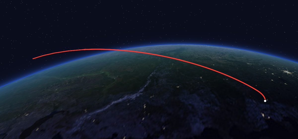 The flight path of Molniya-3 35L drawn on a map