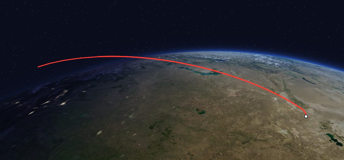Zenit-4MK 70: the flight path in 3D, from the pad to orbit, seen from space