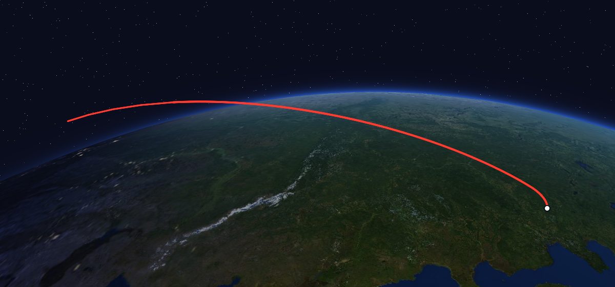 The flight path of Zenit-4 49 drawn on a map