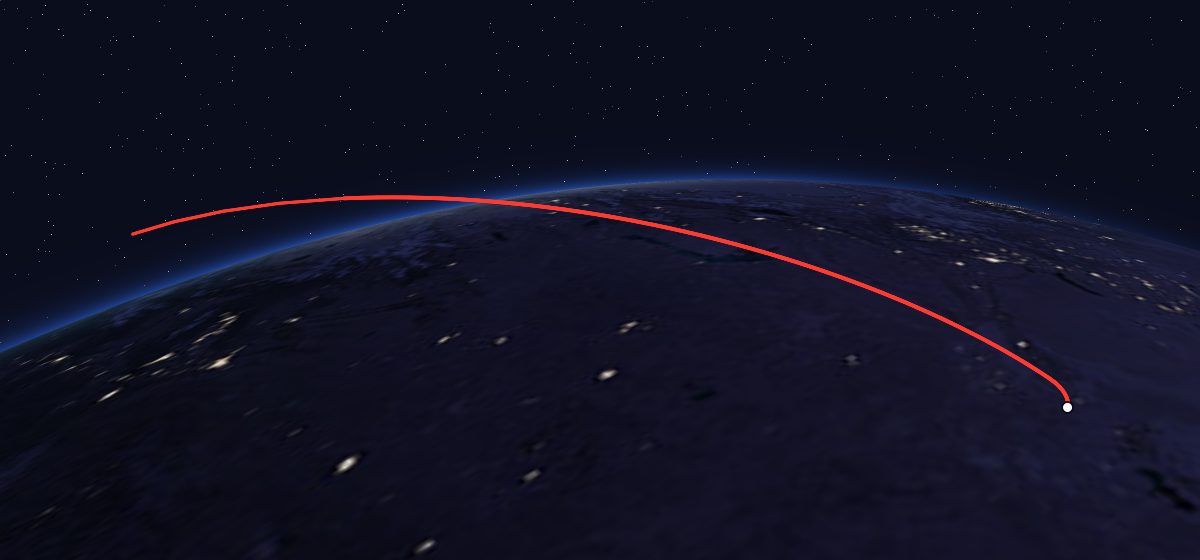 Soyuz 26: the flight path in 3D, from the pad to orbit, seen from space