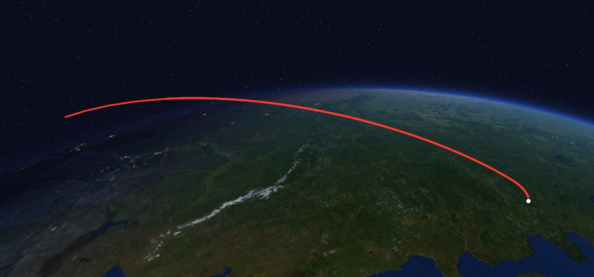 The flight path of US-K 41 drawn on a map