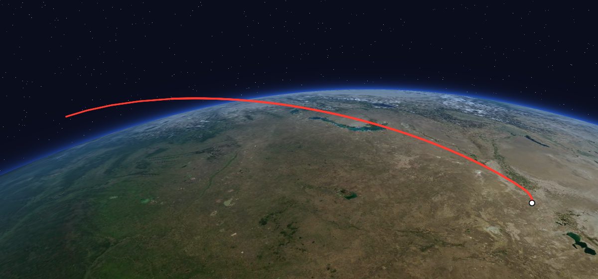 Zenit-4MK 32: the flight path in 3D, from the pad to orbit, seen from space