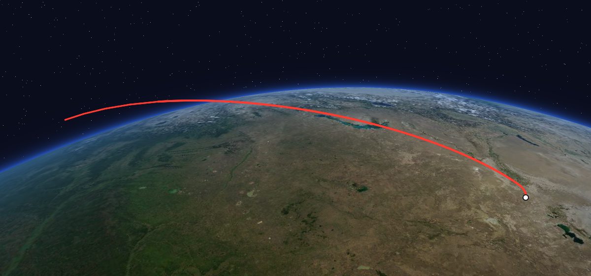 The flight path of Salyut 1 drawn on a map