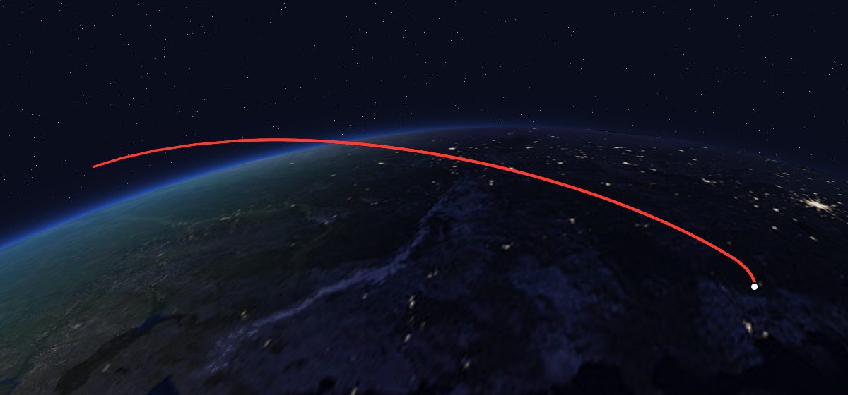 The flight path of US-K 42 drawn on a map