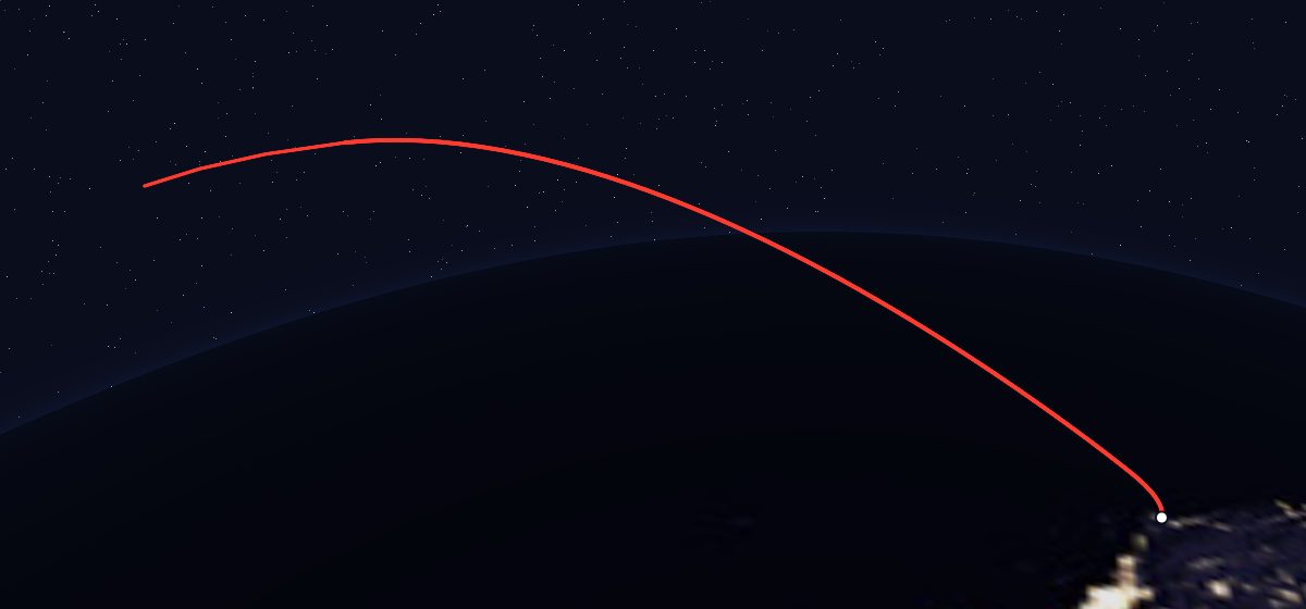 DMSP-5D2 F7: the flight path in 3D, from the pad to orbit, seen from space