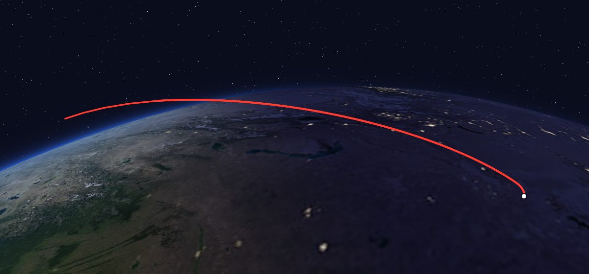 Kazsat: the flight path in 3D, from the pad to orbit, seen from space