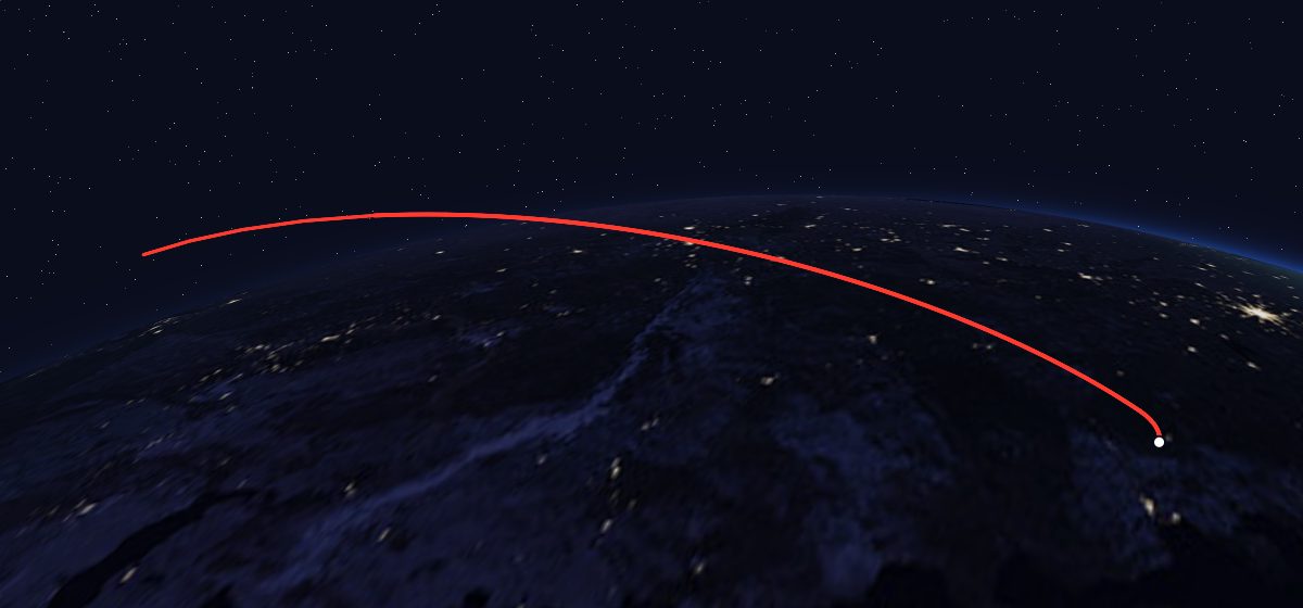 The flight path of Yantar-4K1 12 drawn on a map