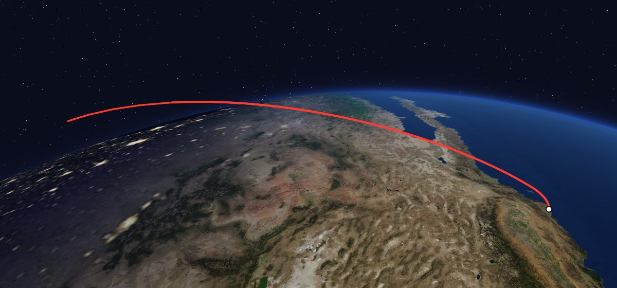 Navstar 3: the flight path in 3D, from the pad to orbit, seen from space