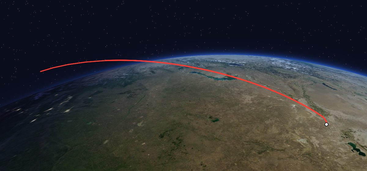 Zenit-6U 51: the flight path in 3D, from the pad to orbit, seen from space