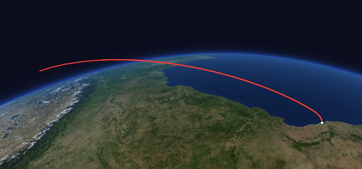 Rohini 1A: the flight path in 3D, from the pad to orbit, seen from space