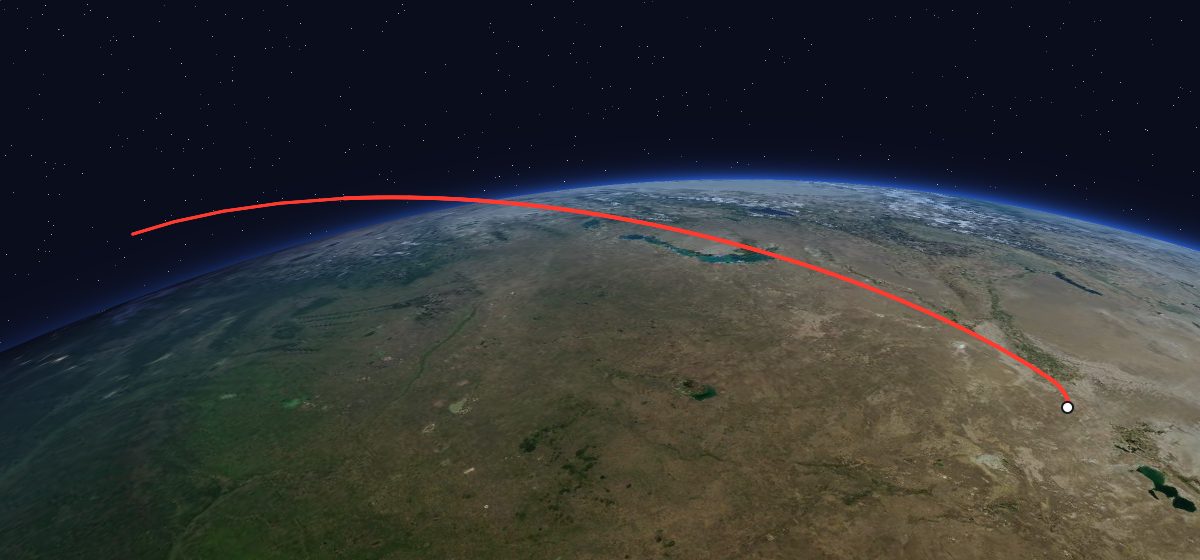 The flight path of Yantar-4K2 13 (Kosmos 1630) drawn on a map