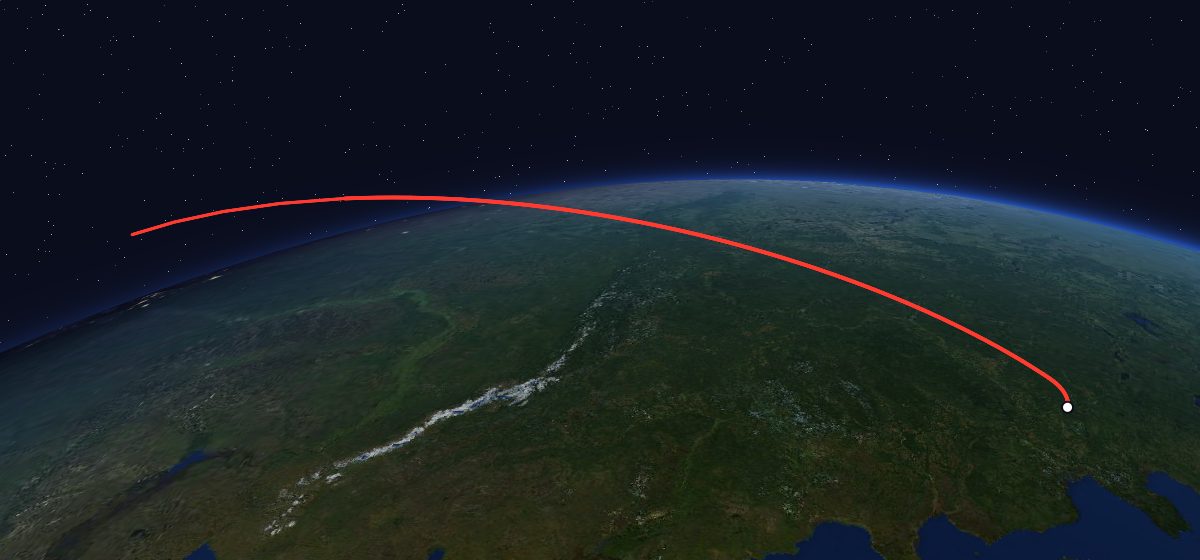 The flight path of Yantar-4K2 8 drawn on a map