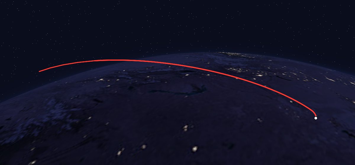 The flight path of Luna-16b drawn on a map