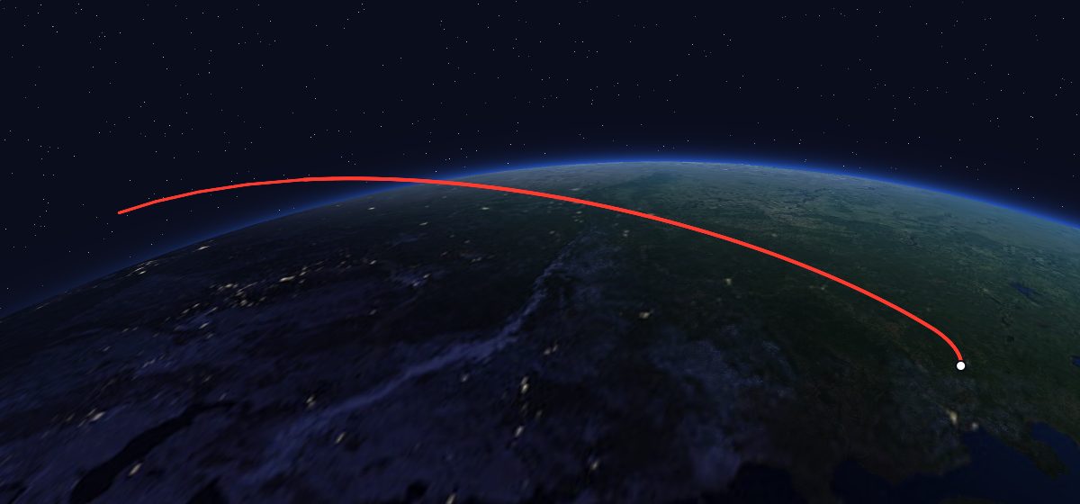 Meteor-1 10 (18L): the flight path in 3D, from the pad to orbit, seen from space