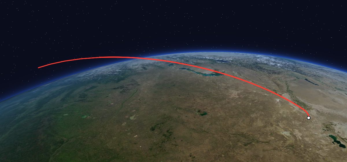 Progress M-41: the flight path in 3D, from the pad to orbit, seen from space