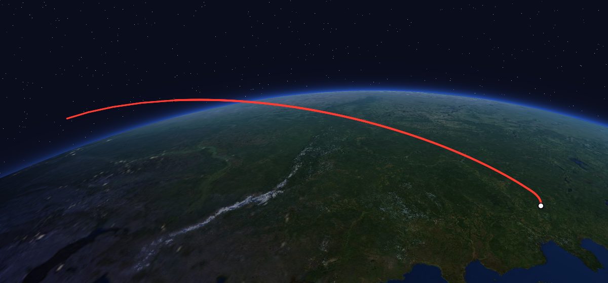 Zenit-6U 16: the flight path in 3D, from the pad to orbit, seen from space