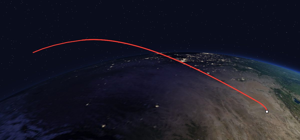 FSW-0 0: the flight path in 3D, from the pad to orbit, seen from space