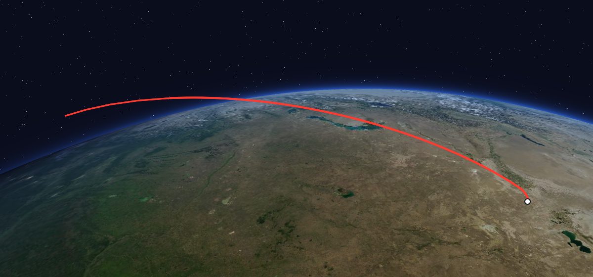 Yantar-4K1 3: the flight path in 3D, from the pad to orbit, seen from space