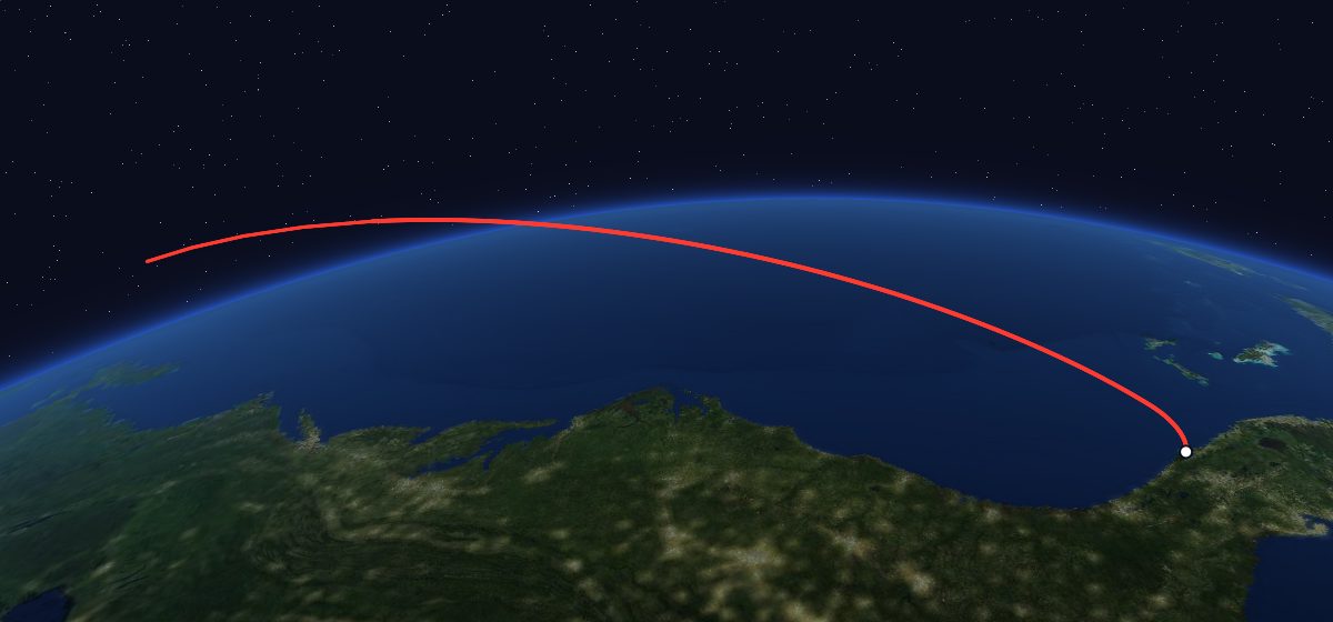 STS-51-A: the flight path in 3D, from the pad to orbit, seen from space