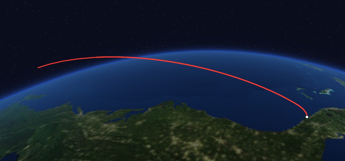 STS-5: the flight path in 3D, from the pad to orbit, seen from space