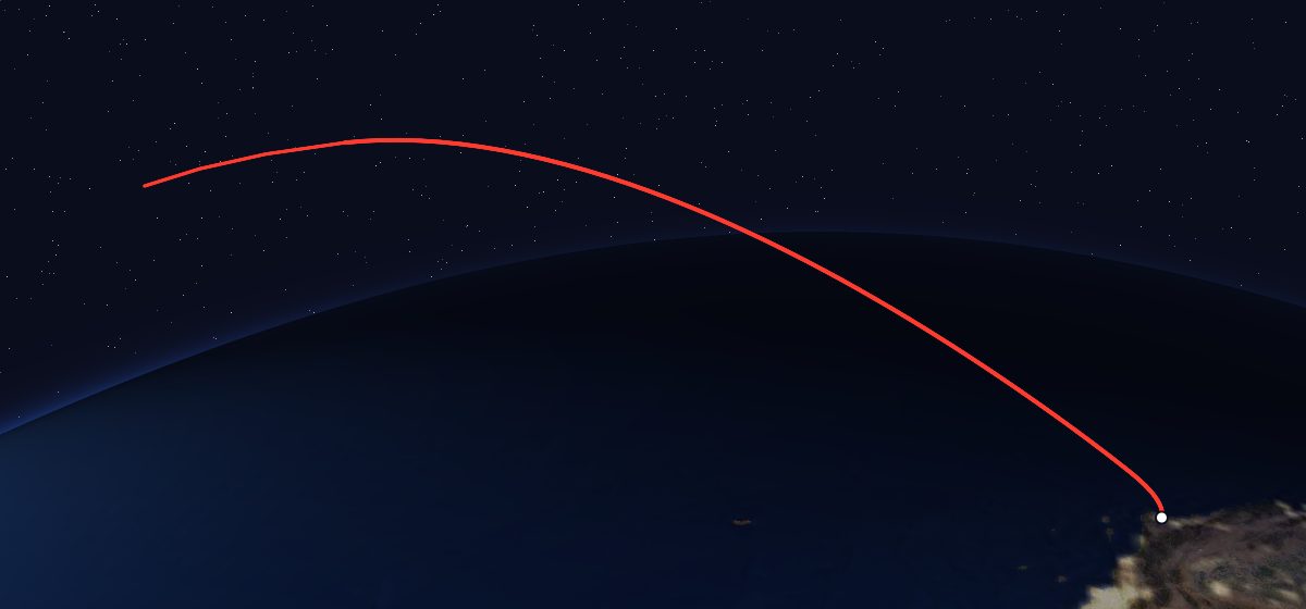 DMSP-5D2 F13: the flight path in 3D, from the pad to orbit, seen from space