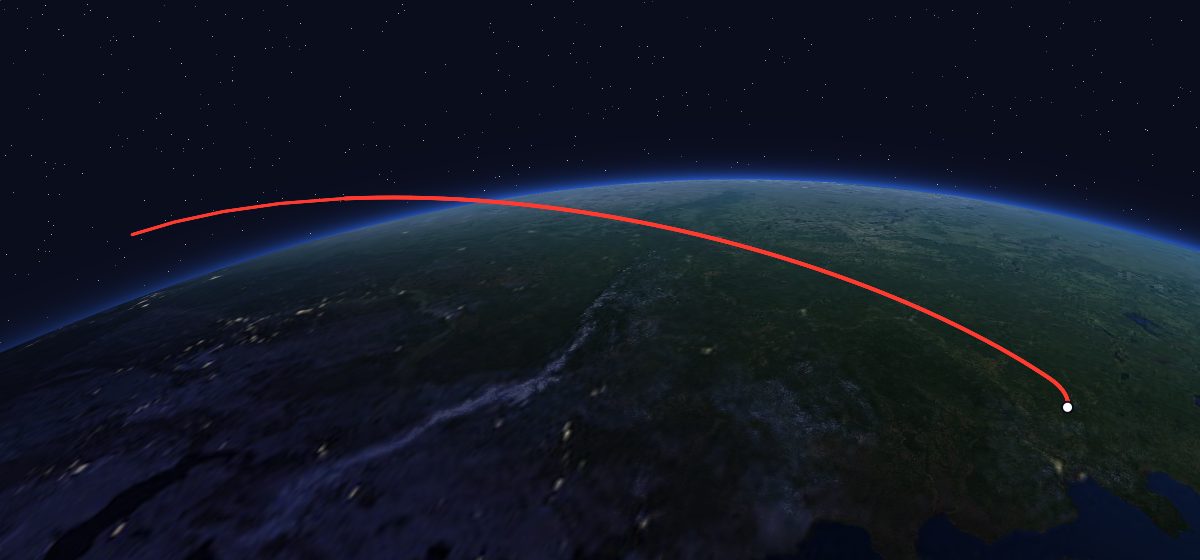 Zenit-2M 73: the flight path in 3D, from the pad to orbit, seen from space