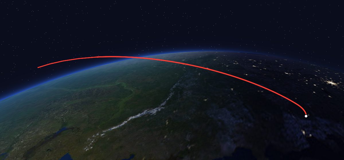 The flight path of US-K 33 drawn on a map