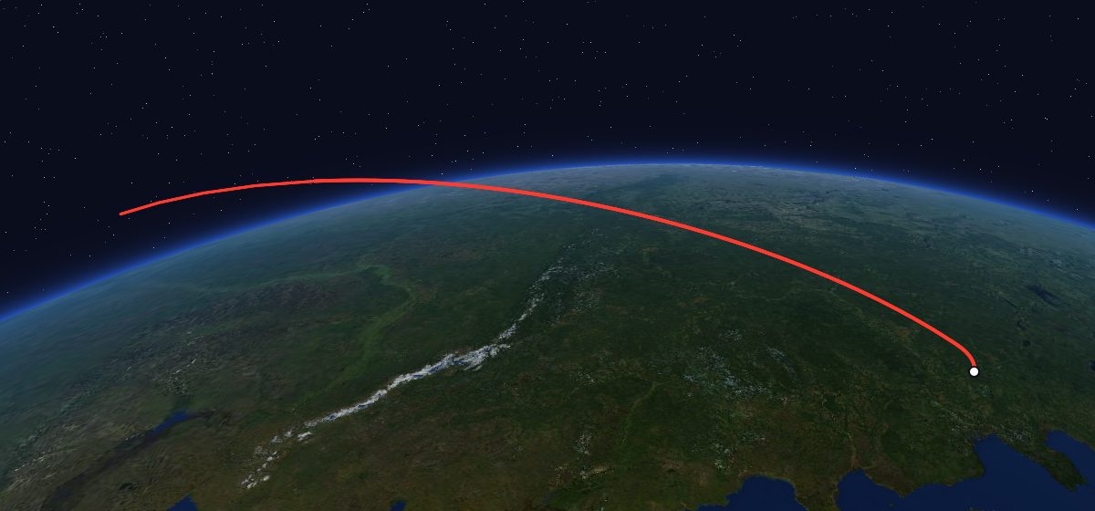 The flight path of Resurs-F 15 drawn on a map